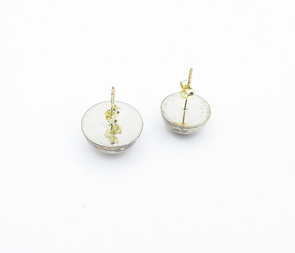 925 Sterling Silver & 14K GOLD  Vintage Shiny Round Dome Stud Earrings  EG2139