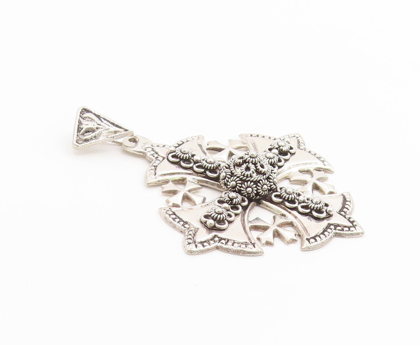 925 Sterling Silver Vintage Pendant JERUSALEM Classic Crusader Cross  PT26299
