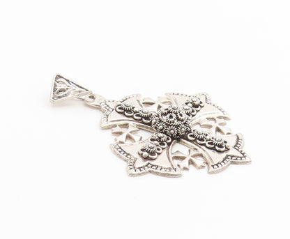 925 Sterling Silver Vintage Pendant JERUSALEM Classic Crusader Cross  PT26299