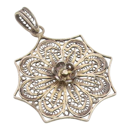 925 Sterling Silver Vintage Pendant Intricate Filigree Floral Blossom  PT26009
