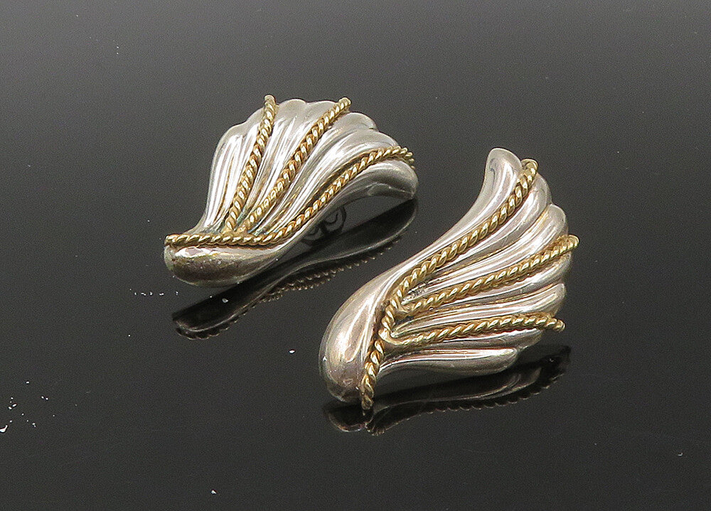 925 Silver & 14K GOLD  Vintage Shiny 2 Tone Twist Wing Drop Earrings  EG11099