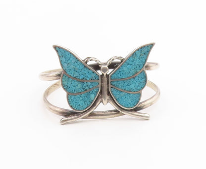 925 Sterling Silver Vintage Bracelet NAVAJO ZUNI Turquoise Butterfly  BT11784