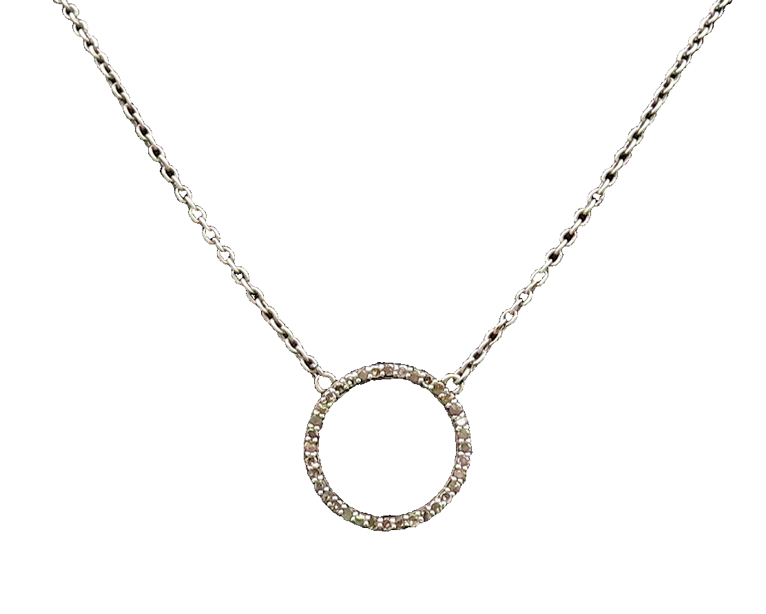925 Sterling Silver  Vintage Minimalist Diamond Ring Pendant Necklace  NE4179
