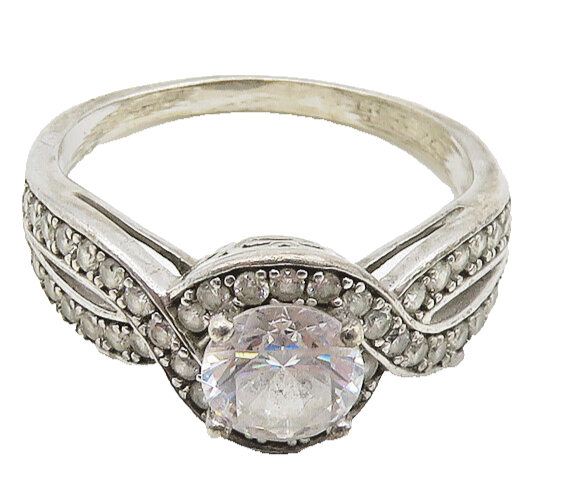 925 Sterling Silver  Cubic Zirconia Solitaire With Accents Ring Sz 9.5 RG18286