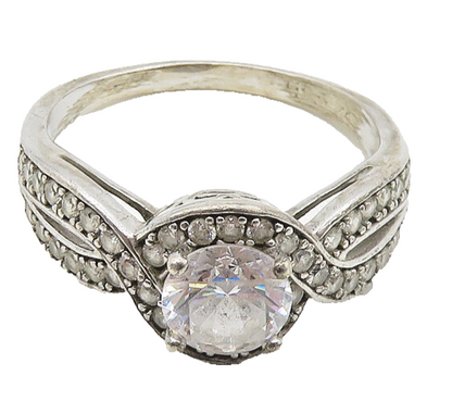 925 Sterling Silver  Cubic Zirconia Solitaire With Accents Ring Sz 9.5 RG18286