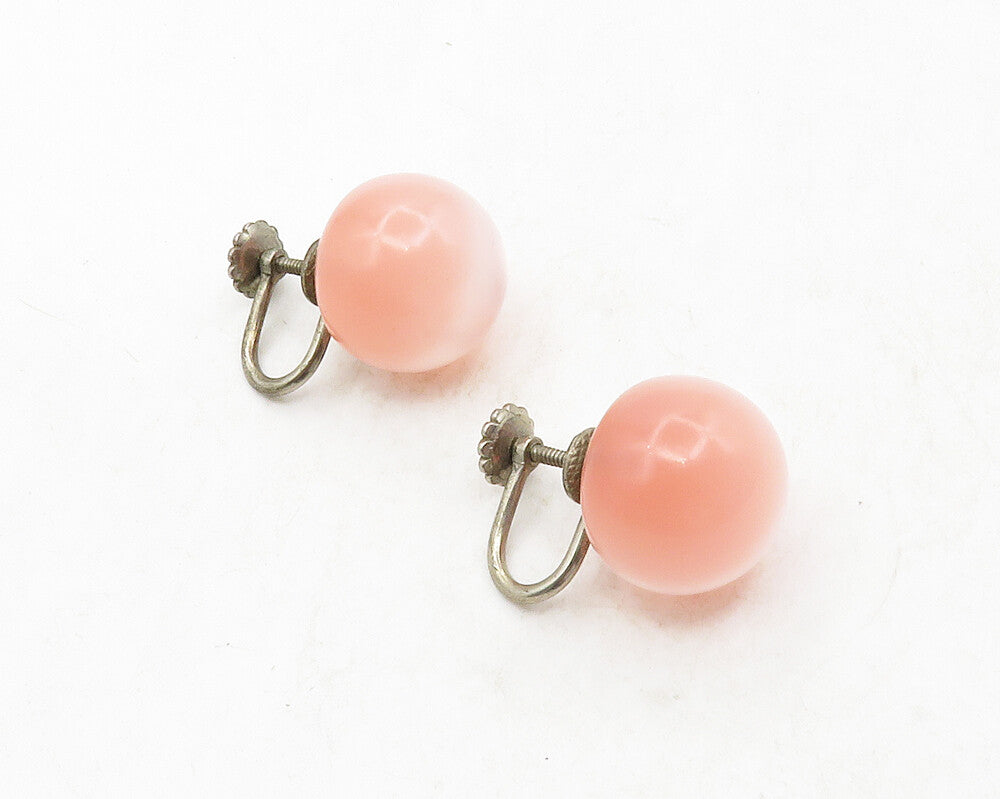 925 Sterling Silver  Vintage Iridescent Pink Stone Non Pierce Earrings  EG6624