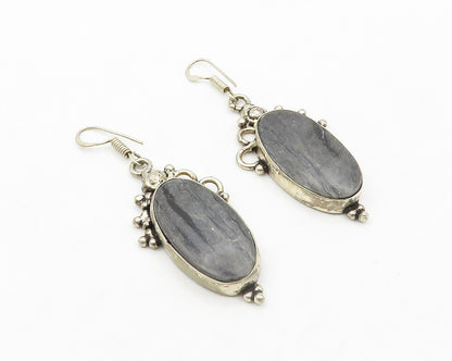 925 Sterling Silver  Vintage Grey Jasper Bubble Detail Dangle Earrings  EG7002