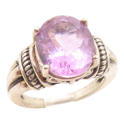 925 Sterling Silver Vintage Ring Oval Cut Amethyst Statement Band  Sz 6  RG35958