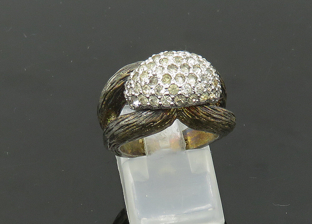 925 Sterling Silver  Vintage Topaz Textured Loop Band Ring Sz 6  RG21677