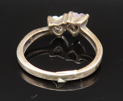 925 Sterling Silver Vintage Oxidized Double Topaz Love Heart Ring Sz 6 RG25382
