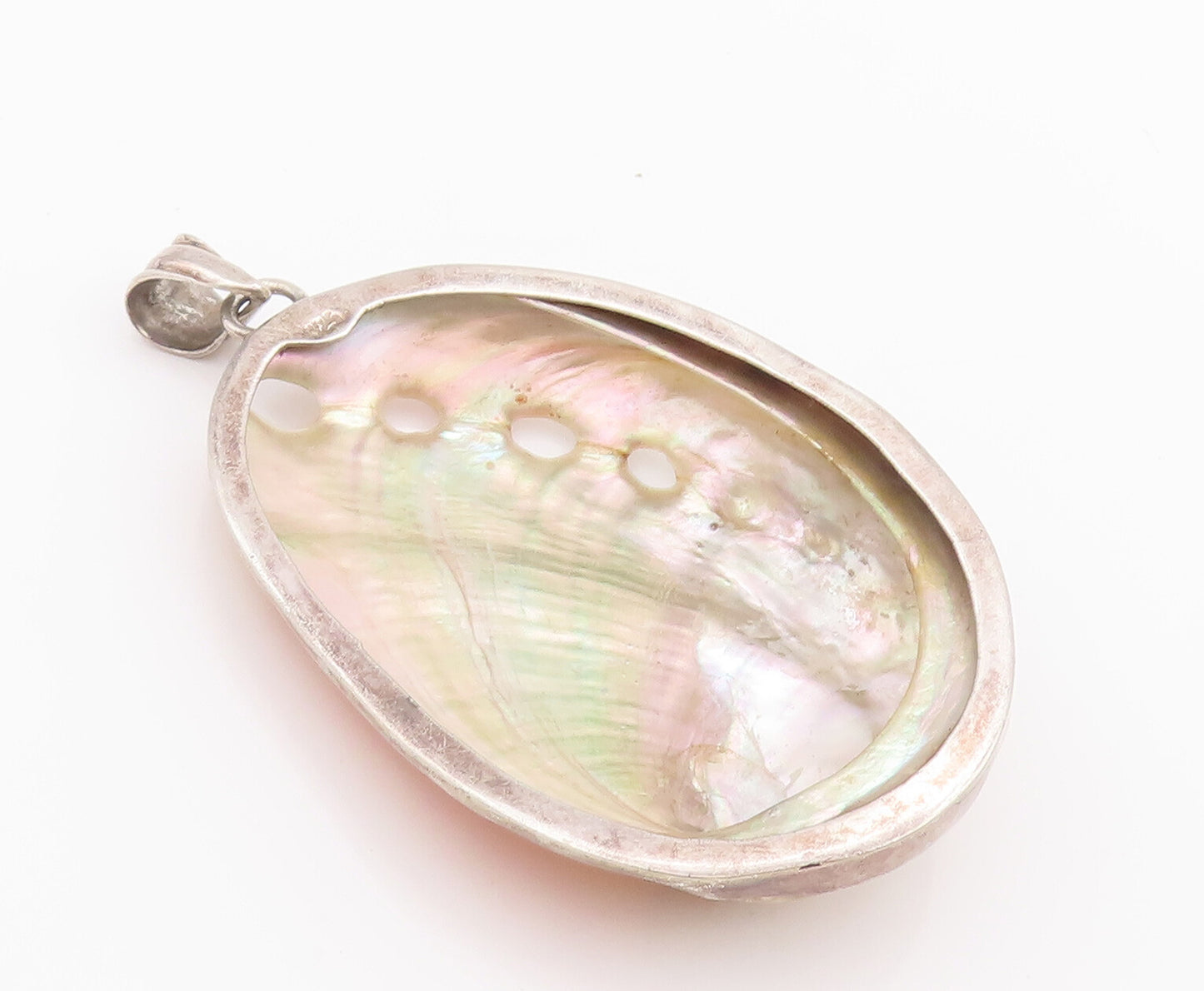 925 Sterling Silver Vintage Pendant Large Solid Orange Mother Of Pearls  PT22750