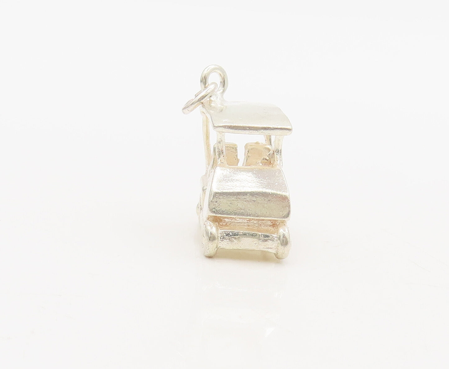 925 Sterling Silver  Vintage Solid Carved Golf Cart Charm Pendant  PT22378