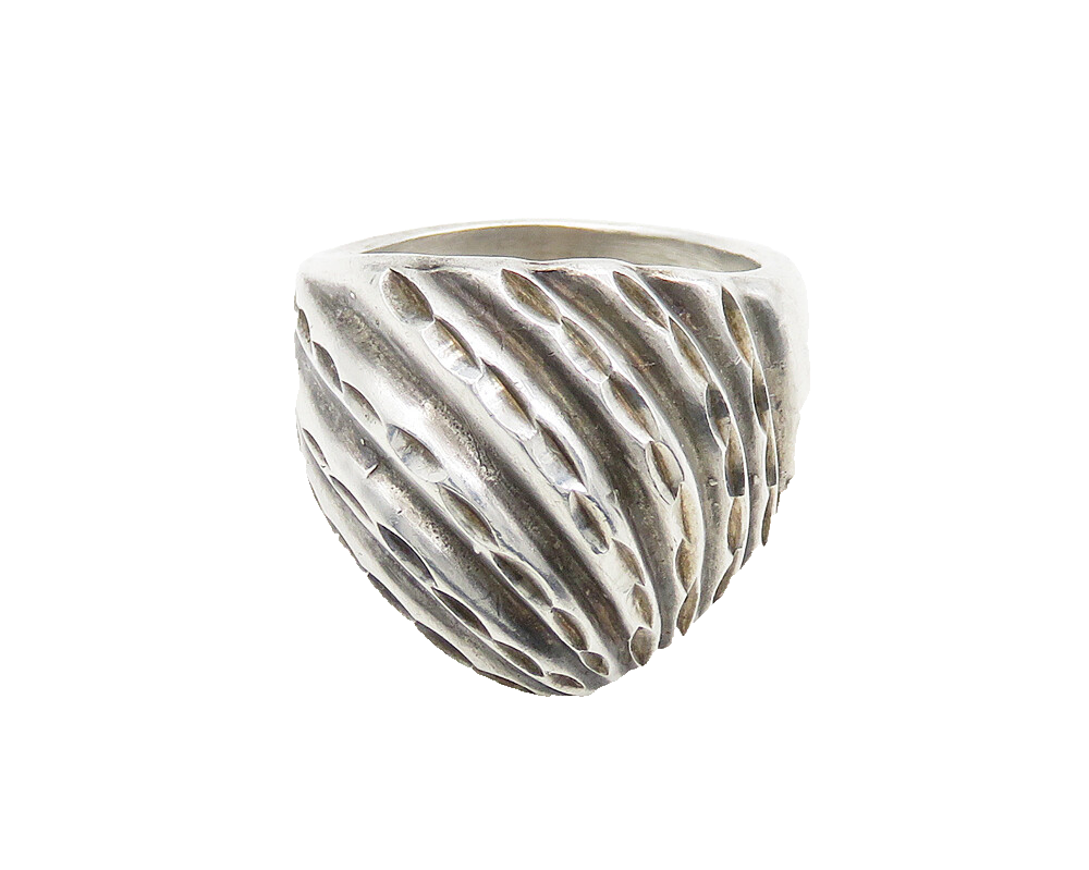 925 Sterling Silver  Vintage Diamond Cut Fluted Dome Band Ring Sz 6  RG19537