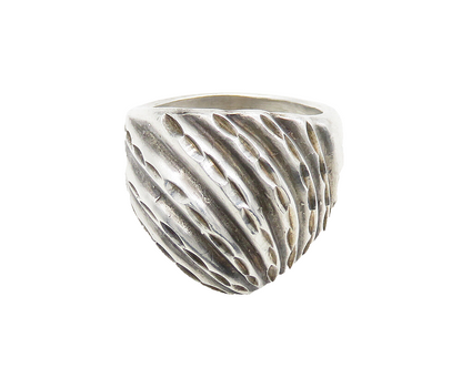 925 Sterling Silver  Vintage Diamond Cut Fluted Dome Band Ring Sz 6  RG19537