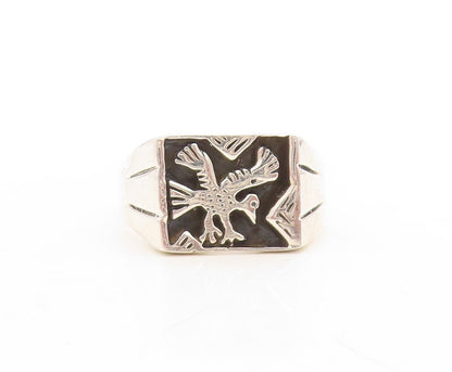 925 Sterling Silver Vintage Ring Tribal Hunting Bird Carved  Sz 13  RG31598