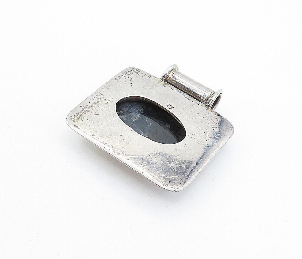 925 Sterling Silver  Vintage Agate Twist Trim Square Side Pendant  PT5181