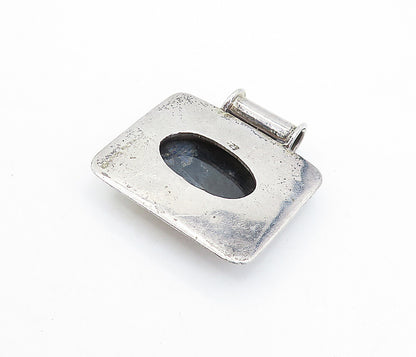 925 Sterling Silver  Vintage Agate Twist Trim Square Side Pendant  PT5181