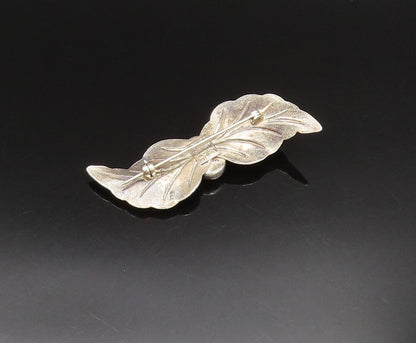 ISRAEL 925 Silver  Vintage Oval Hematite Double Leaf Wings Brooch Pin  BP9746