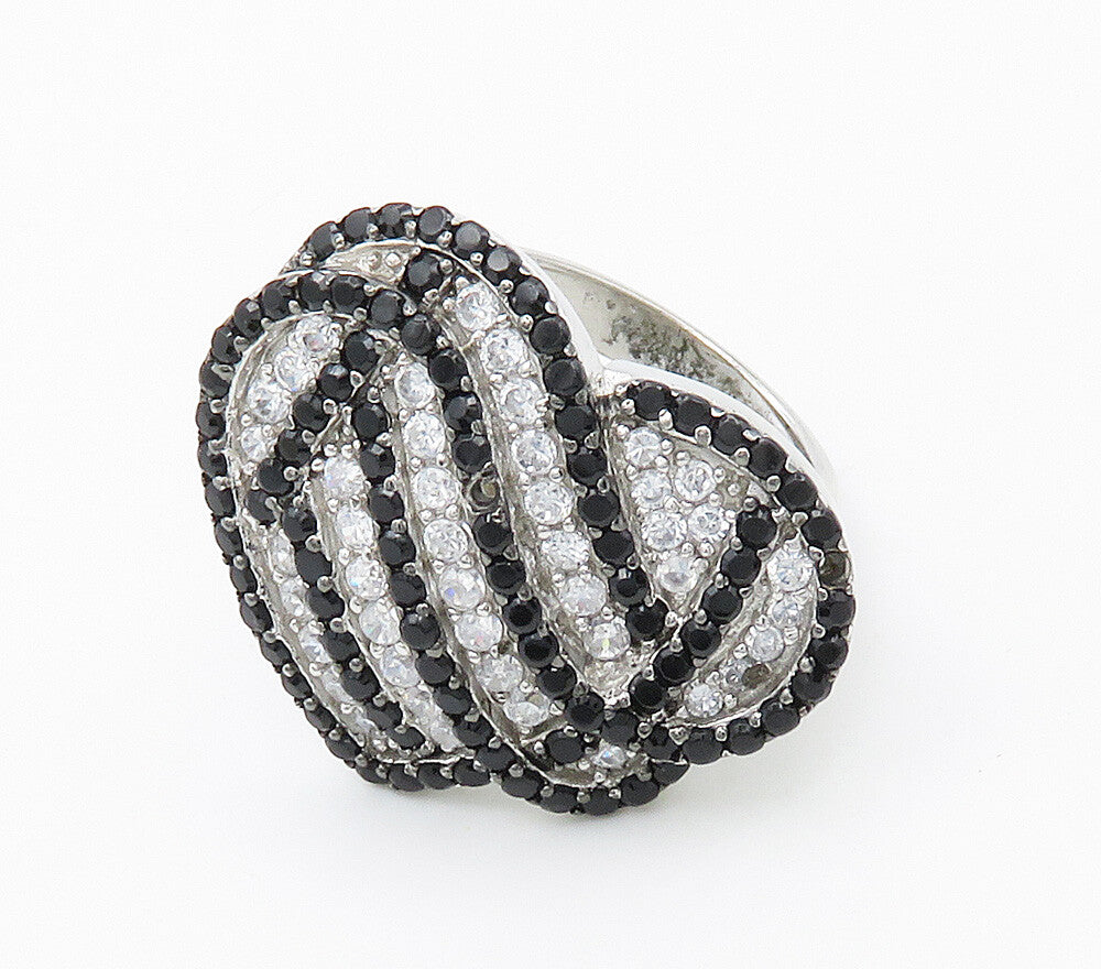925 Sterling Silver  Topaz & Black Hematite Heart Cocktail Ring Sz 6.5 RG15489