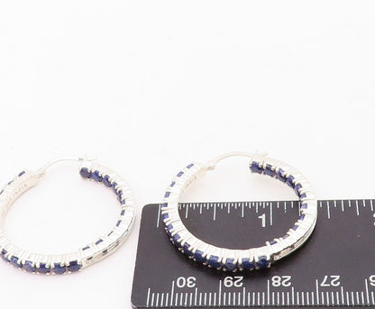 925 Sterling Silver Vintage Earrings Minimalist Sapphire Inlay Hoops  EG13154