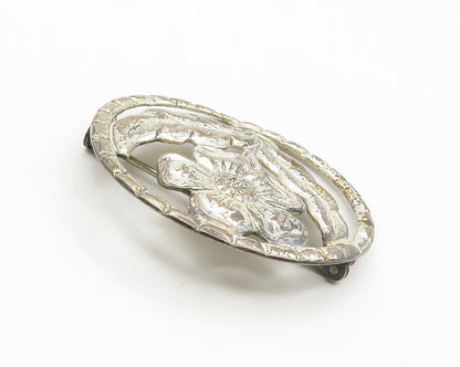 925 Sterling Silver  Vintage Shiny Blooming Flower Round Brooch Pin  BP5638