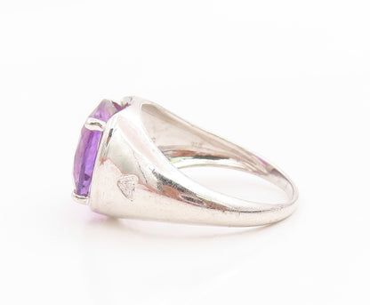 925 Sterling Silver Vintage Ring Real Diamonds & Amethyst Band  Sz 10  RG36051
