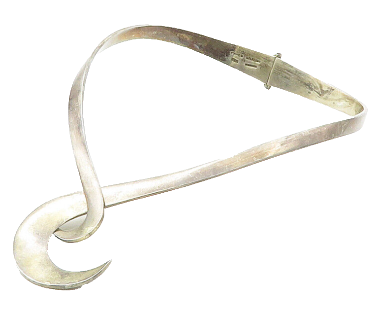 MEXICO 925 Sterling Silver  Vintage Smooth Swirl Ends Collar Necklace  NE2600