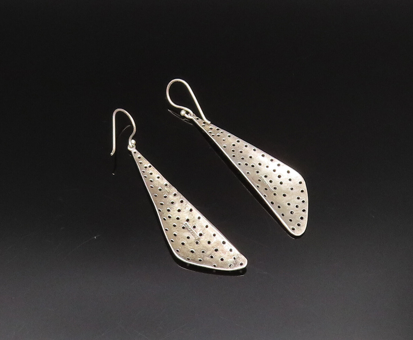 925 Silver  Vintage Fashion Hammered Open Holes Triangular Earrings  EG11984