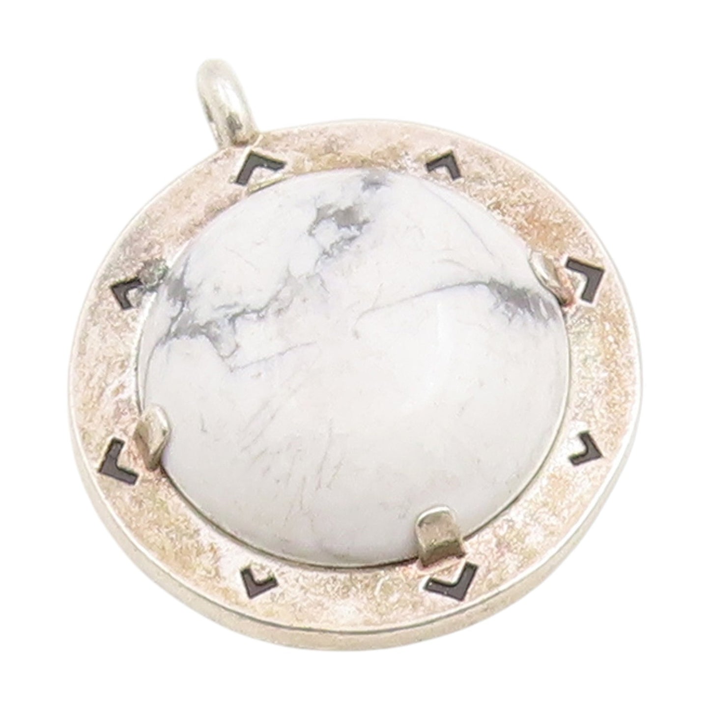 925 Sterling Silver Vintage Pendant ALEX & ANI Cabochon Howlite Charm  PT25850