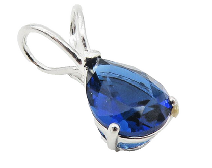925 Sterling Silver  Petite Prong Set Blue Topaz Tear Drop Pendant  PT9312