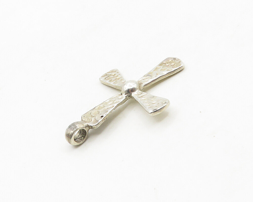 MEXICO 925 Sterling Silver  Vintage Hammered Religious Cross Pendant  PT15297