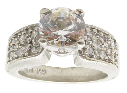 925 Sterling Silver  Vintage Cubic Zirconia Solitaire Accent Ring Sz 5 RG13726
