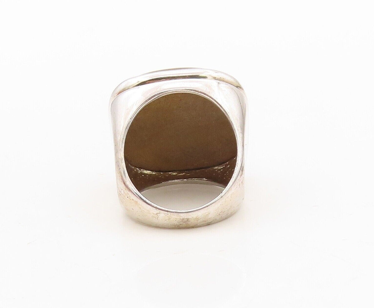 925 Sterling Silver Vintage Ring Modernist Square Tigers Eye  Sz 7.5  RG30332