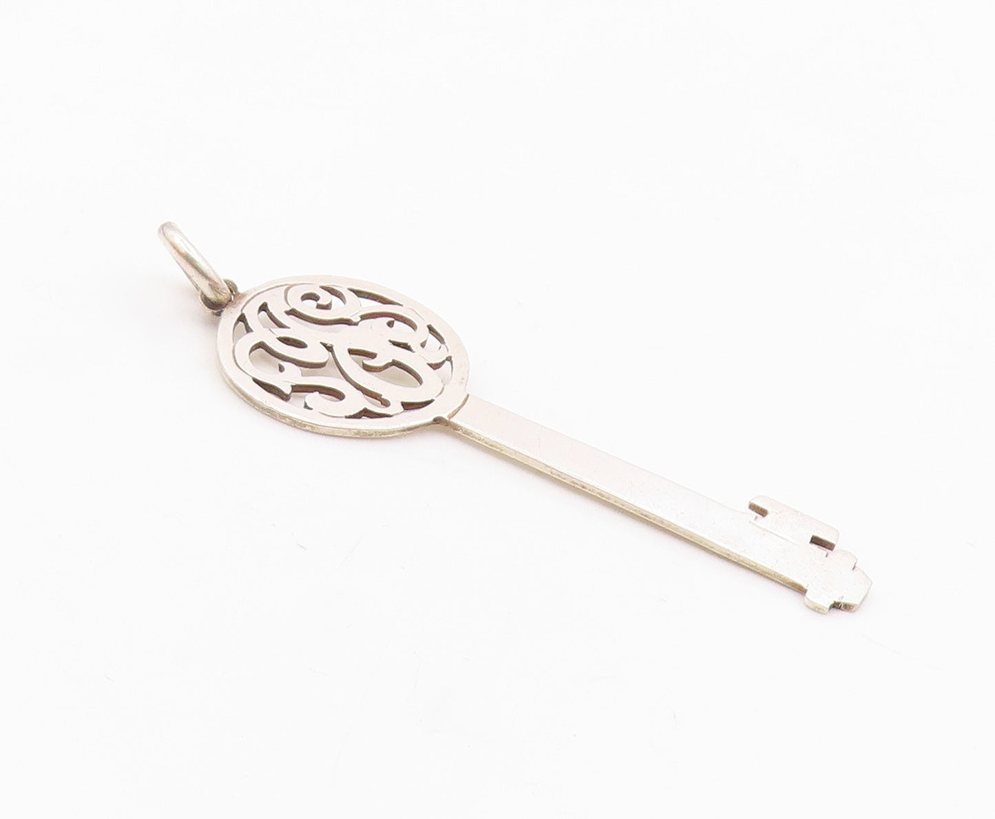 JANE BASCH 925 Silver  Vintage Shiny Cutout Detail Key Motif Pendant  PT14593