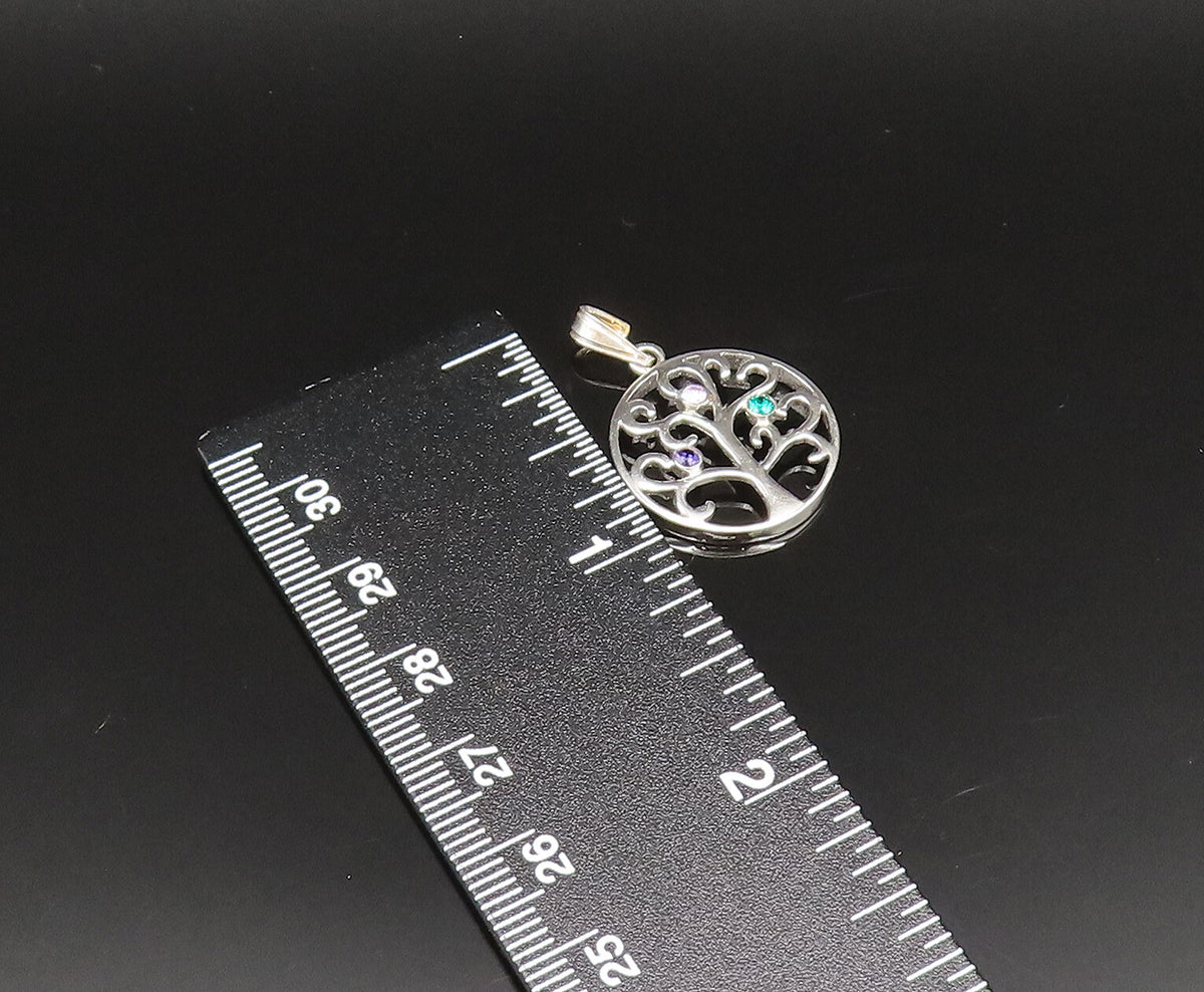 925 Silver  Vintage Amethyst Kunzite & Emerald Tree Of Life Pendant  PT21152