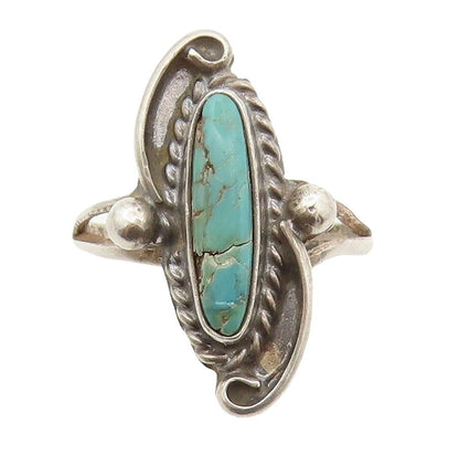925 Sterling Silver Vintage Ring NAVAJO Swirly Cutout Turquoise  Sz 5.5  RG30999