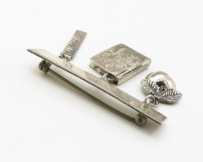 GFMW 925 Silver  Vintage Apple Ruler Notebook School Charms Brooch Pin  BP5469