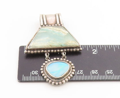 925 Sterling Silver Vintage Pendant Classic Blue Agate & Opal Drop  PT26117