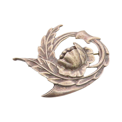 925 Sterling Silver Vintage Brooch Antique Botanical Floral Design  BP11790