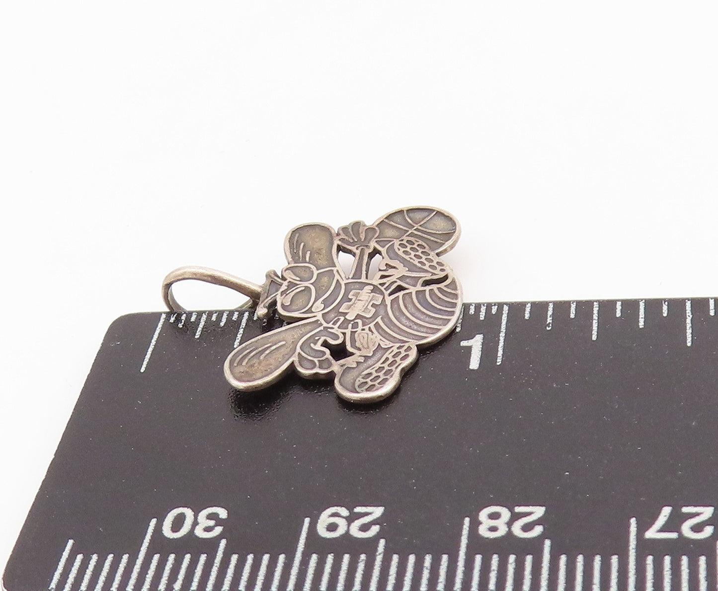 925 Sterling Silver Vintage Pendant Dark Tone Carved Mischievous Bee  PT24281