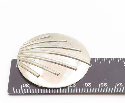 925 Sterling Silver Vintage Brooch Pin Modernist Ribbed Shell Concho  BP12506