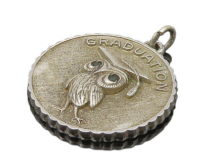 925 Sterling Silver  Vintage Spinel Eyes Graduation Owl Pendant  PT18919