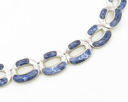 MEXICO 925 Sterling Silver Vintage Inlaid Gemstone Heavy Chain Necklace  NE3177