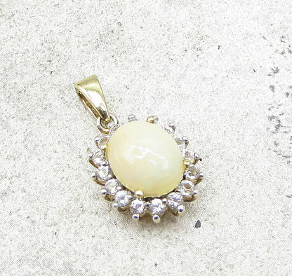 Gold Over 925 Silver Cabochon Cut Fire Opal & White Topaz Drop Pendant PT1136