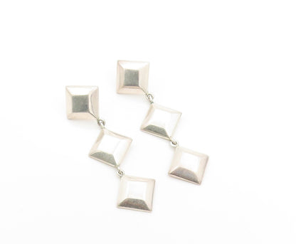 925 Sterling Silver Vintage Earrings BARRA Dangling Drop Square Design  EG13519