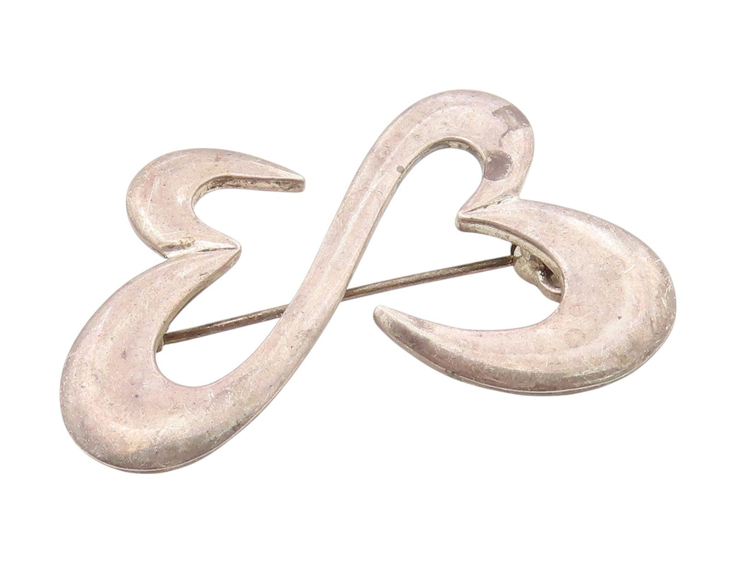 925 Sterling Silver Vintage Brooch Modernist Infinite Love Hearts Pin  BP12103