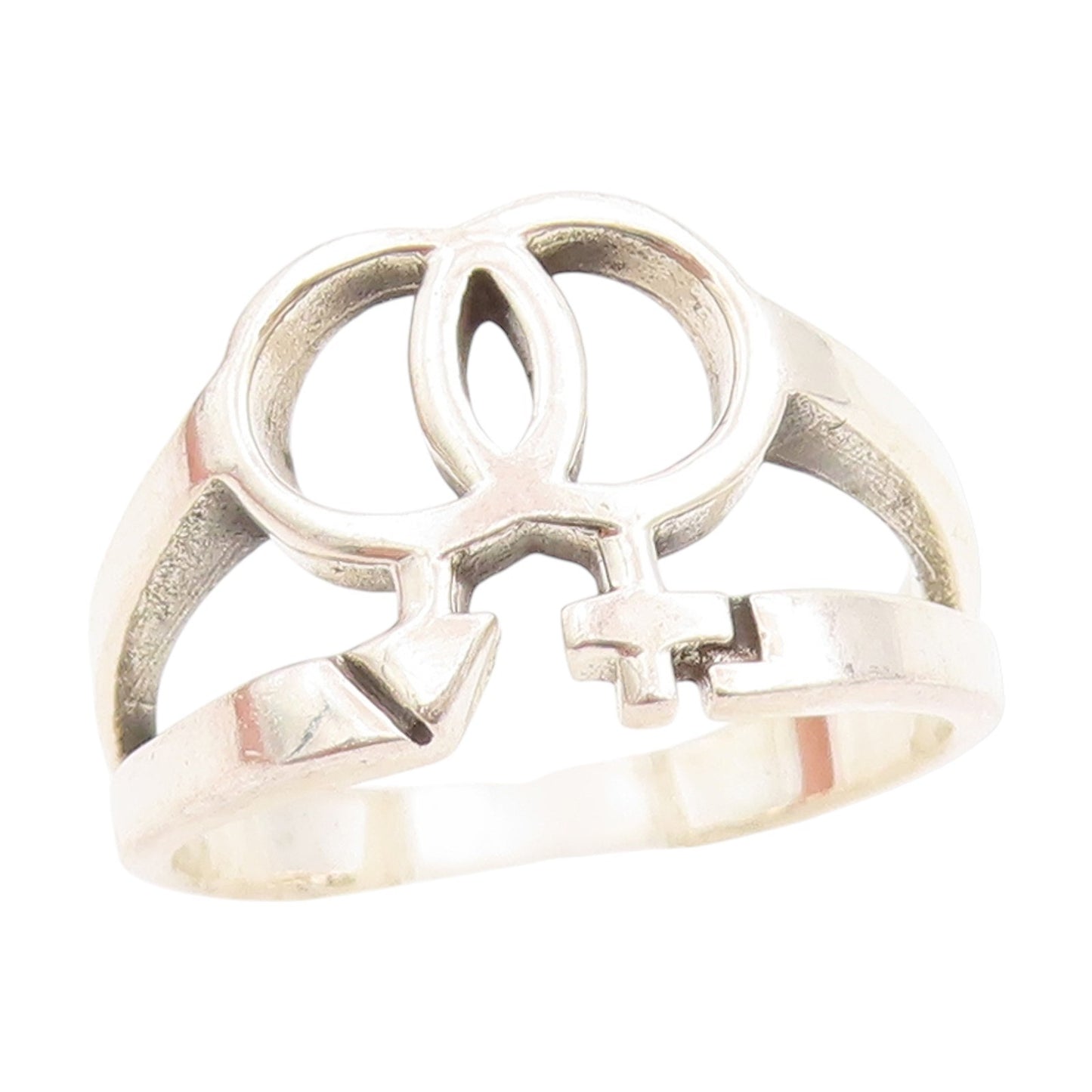 925 Sterling Silver Vintage Ring Classic Double Venus Symbol Band  Sz 9  RG33785