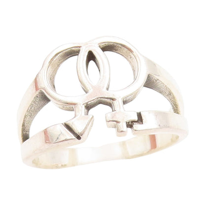 925 Sterling Silver Vintage Ring Classic Double Venus Symbol Band  Sz 9  RG33785