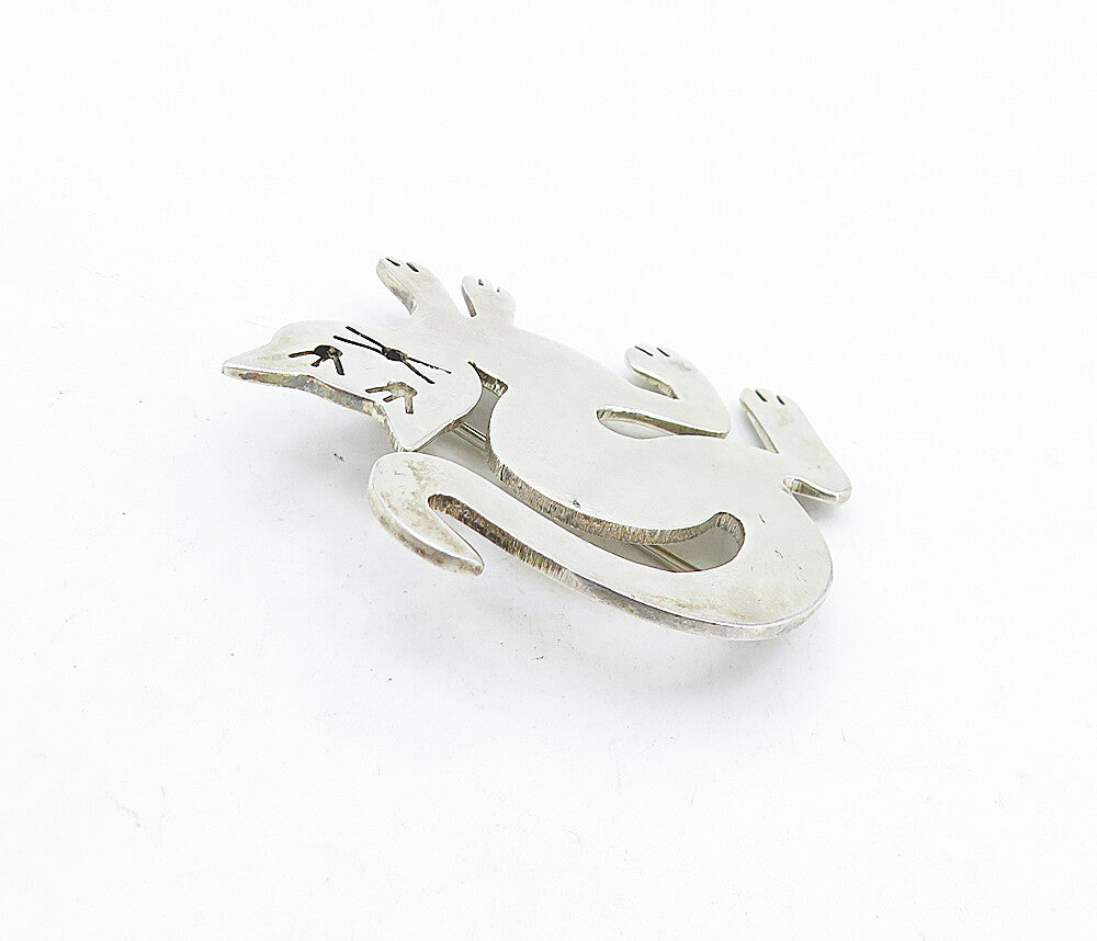 MEXICO 925 Sterling Silver  Vintage Shiny Smooth Cat Motif Brooch Pin  BP2101