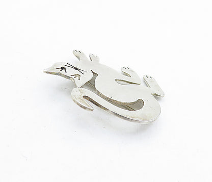 MEXICO 925 Sterling Silver  Vintage Shiny Smooth Cat Motif Brooch Pin  BP2101